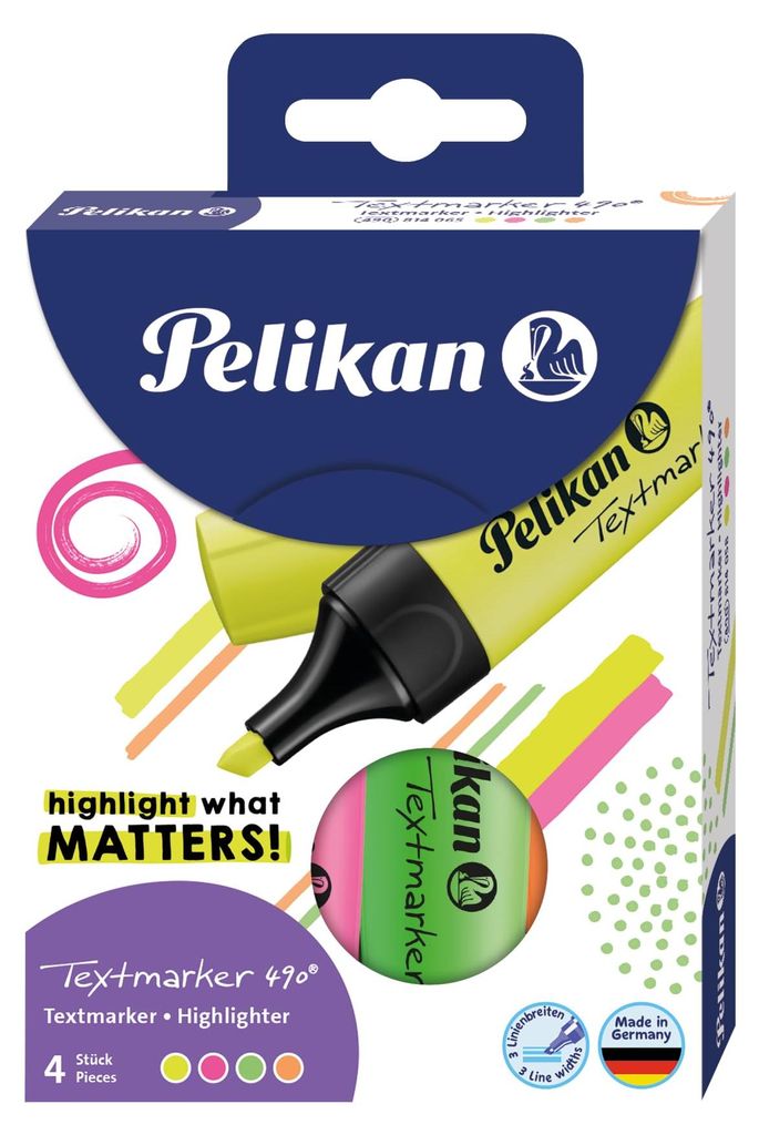Pelikan Textmarker 490, 4 Stück(e), Grün, Orange, Pink, Produktbild 
