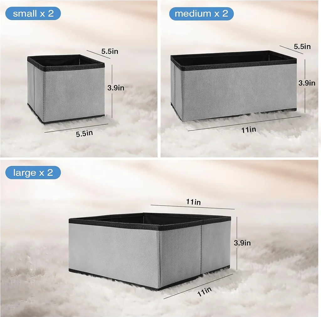 Séparateurs de tiroir pour dressing lot de 6 boîtes de rangement gris - 5