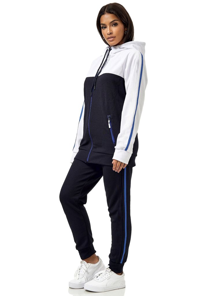 Damen Jogginganzug Freizeitanzug Sportlich 3750 Navy/Weiß S
