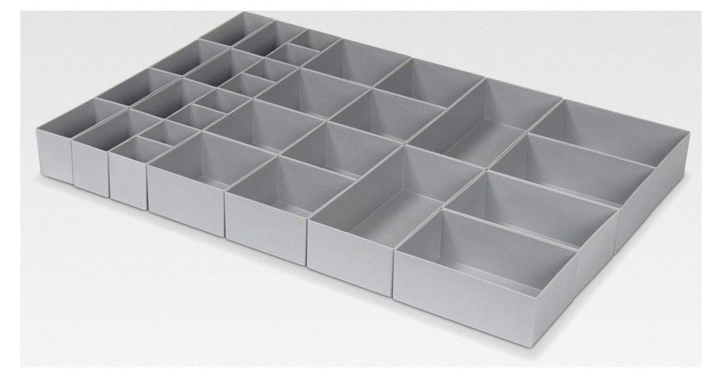 22-teiliges Set für Schubladeneinsätze, geeignet für Material- und Werkzeugschränke, 63 mm hoch, 600x440x63 mm (LxBxH) (Grau)