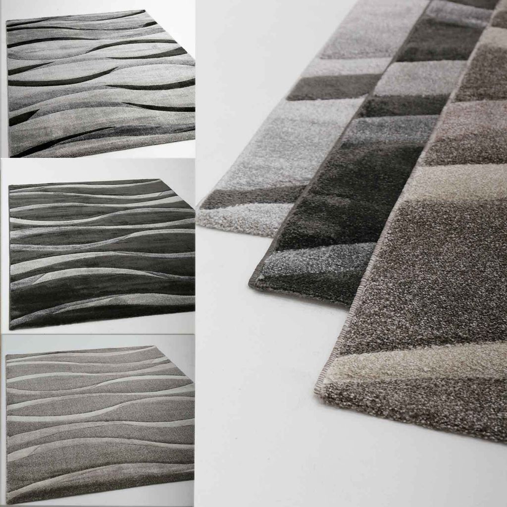 Designer Teppich Modern Abstrakt Wellen Optik Konturenschnitt versch. Farbvarianten, Farbe:Beige, Maße:200x290 cm