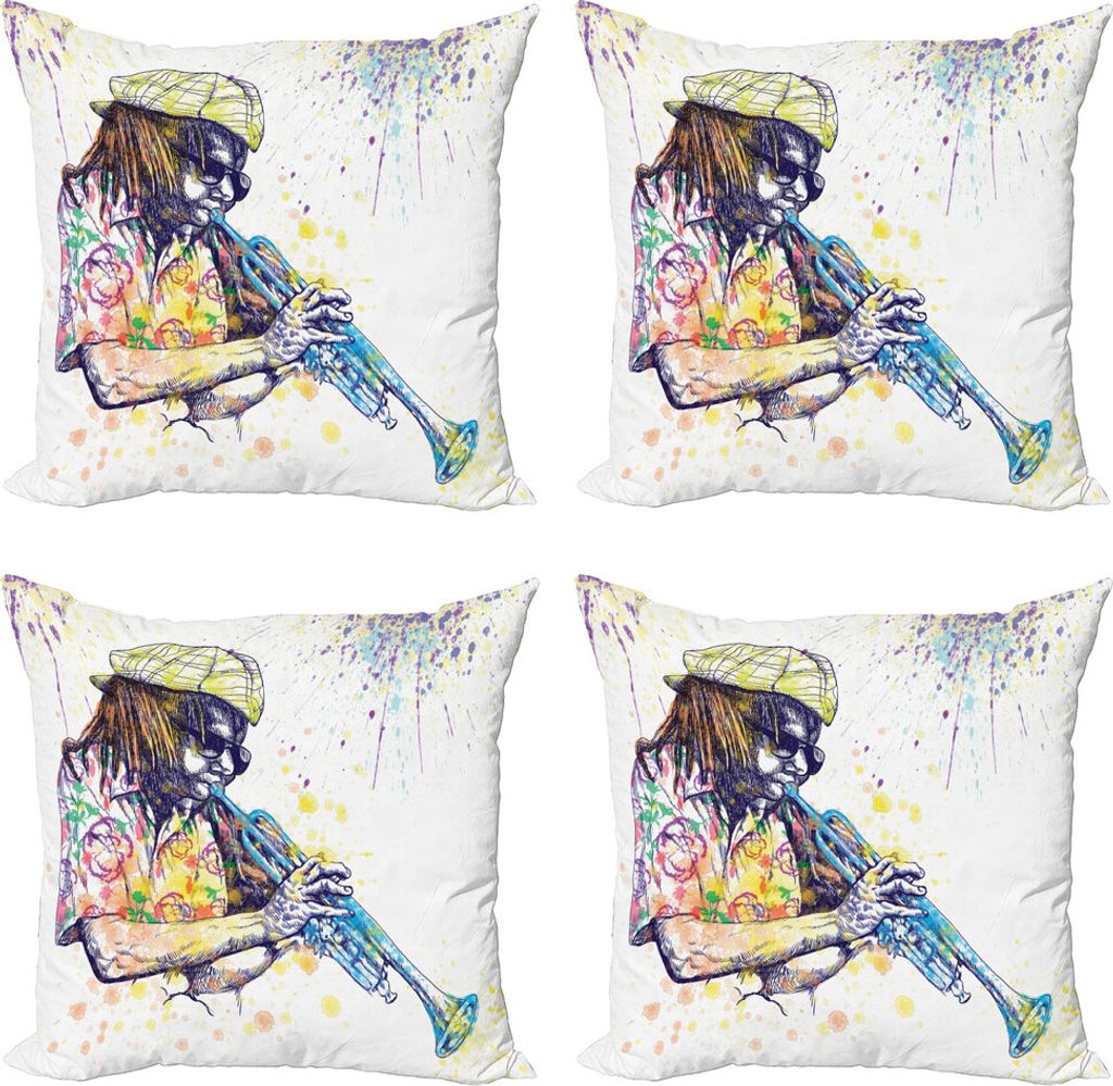 ABAKUHAUS Jazz Musik Kissenbezug Set (4 Stück), Entertainment Vivid Kunst, Moderner Doppelseitiger Digitaldruck, 60 cm x 60 cm, lila, Gelb