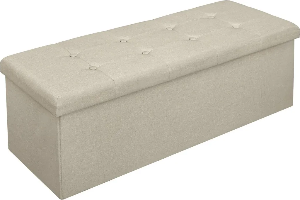 Banc de rangement pour entrée ou chambre - Coffre lin beige 110x37,5 cm