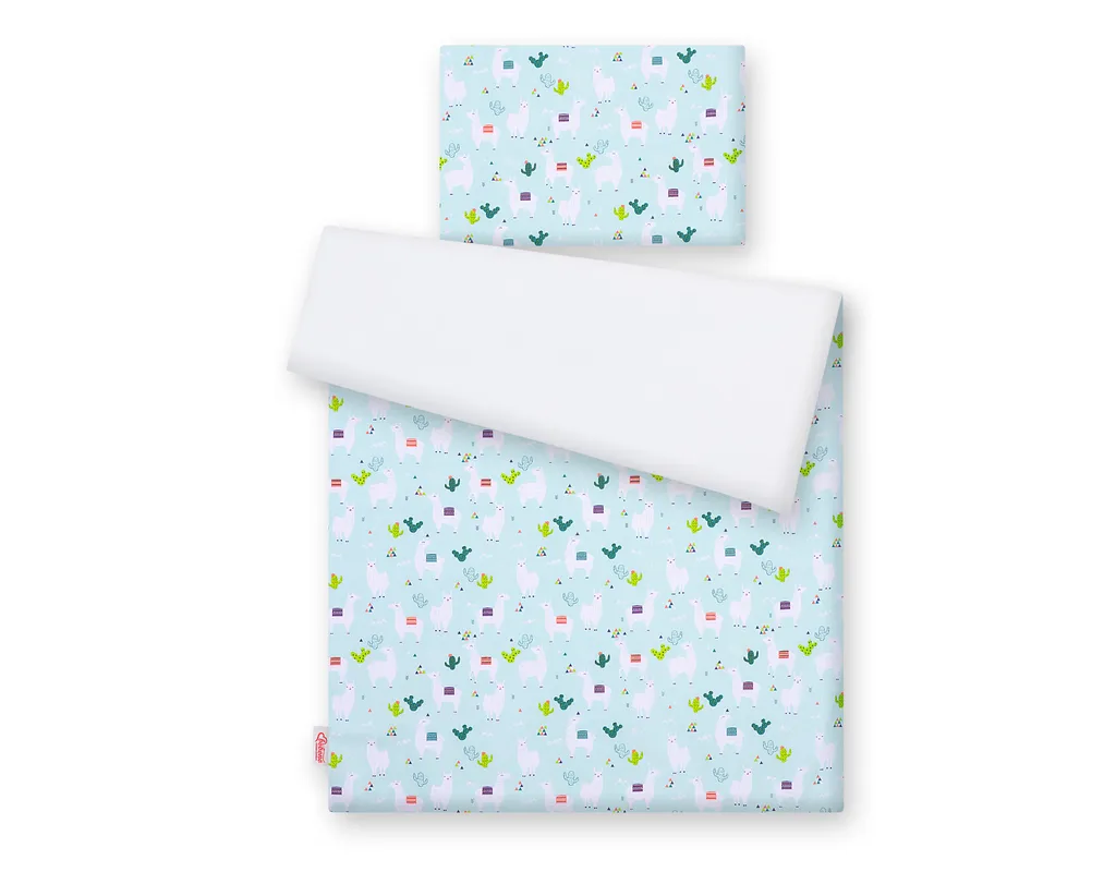 Parure de lit bébé en coton 2 pièces lamas menthe et blanc 100x135 cm