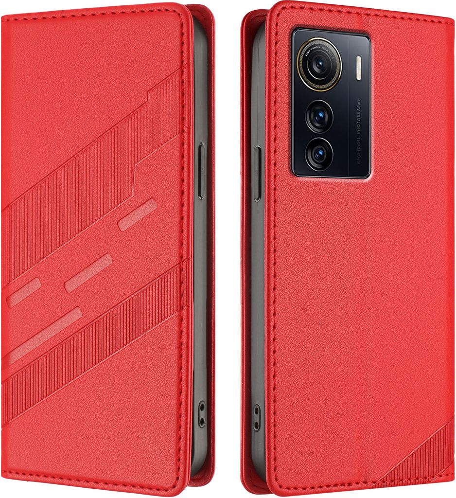 Hülle für ZTE Axon 50 Ultra, Kunstleder Brieftaschen Handyhülle mit Kartenfach und Standfunktion Rot