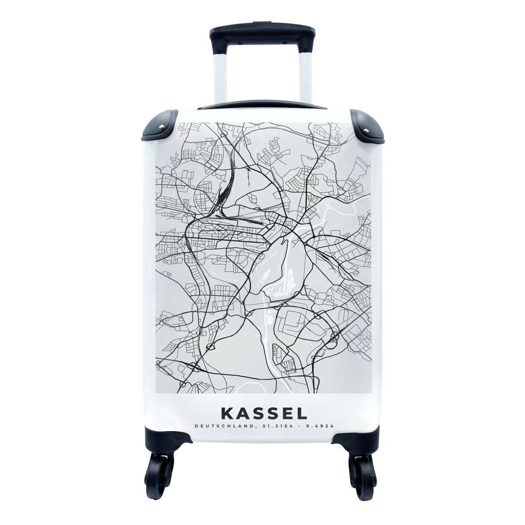 MuchoWow Koffer Handgepäck Trolley Rollkoffer Kleine Reisekoffer mit 4 Rollen - Kassel - Karte - Deutschland - Stadtplan - Karte - Cabin Size < ...
