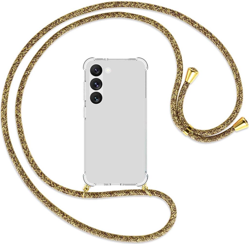 Handykette Backcover-Schutzhülle mit Band (Metall goldfarben) für Samsung Galaxy S23 - braun+beige