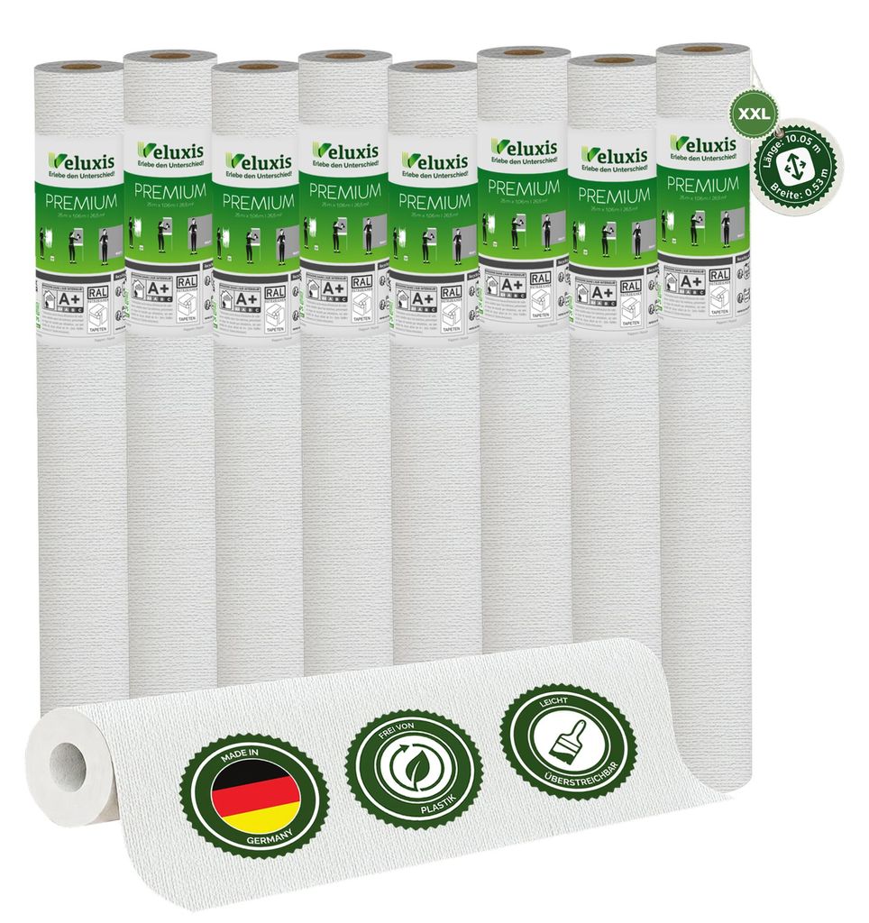 Vliestapete Vliestapete weiß – Renoviervlies Gitter-Textiloptik 8er Set, 8 x 25,00 m x 1,06 m, rissüberbrückend, blickdicht, überstreichbar, ...