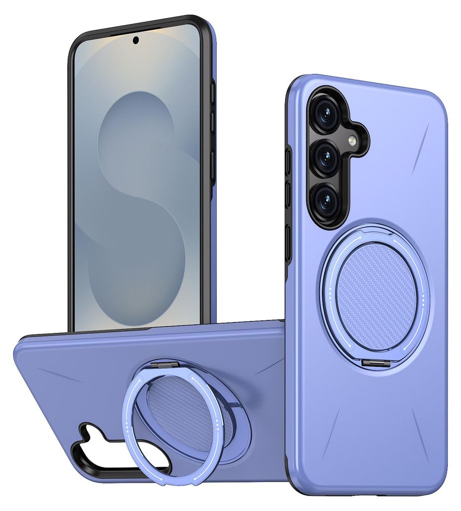 Magnetisch Hülle für Samsung Galaxy S23 FE, Stoßfeste Weich TPU und Hard PC Schutzhülle mit Ringhalter Ständer Lila