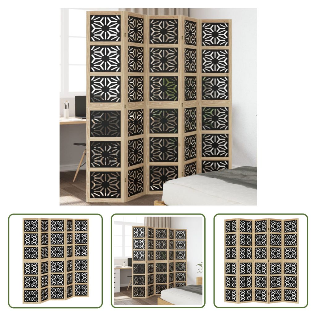 The Living Store 5-tlg. Raumteiler Braun und Schwarz Massivholz Paulownia