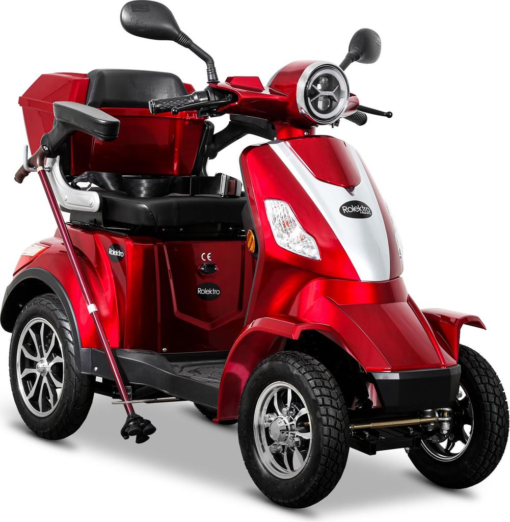 A red electric scooter with silver accents, shown from a front-diagonal angle against a white background.