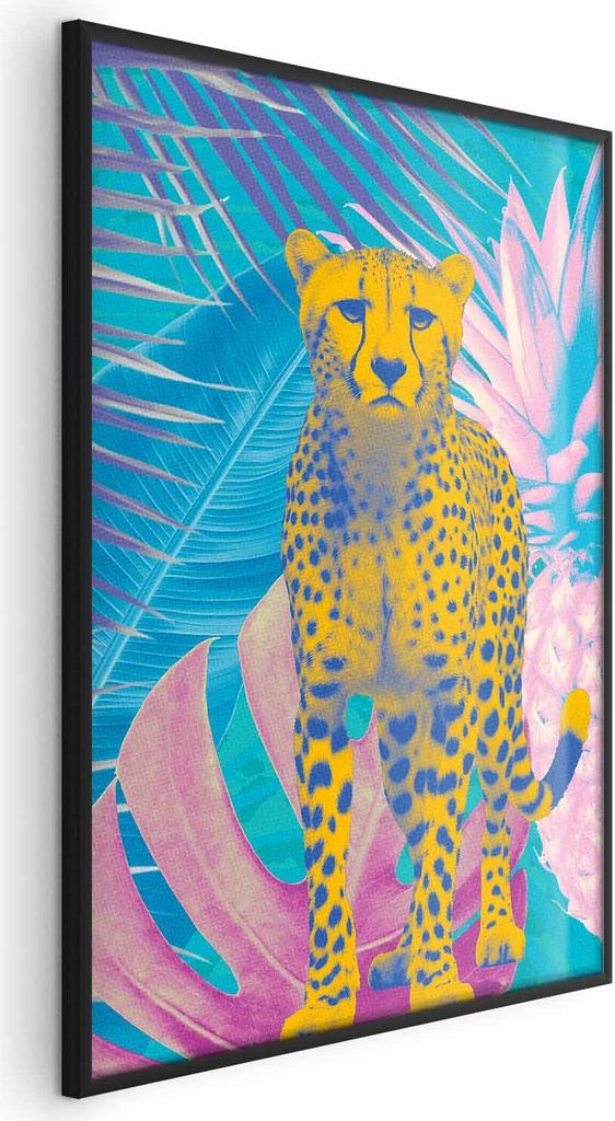 Posterpapier Poster - Exotic Leopard - colorful portrait of a cheetah against tropical leaves 21x30 cm Tiere g-C-10182-ao-a