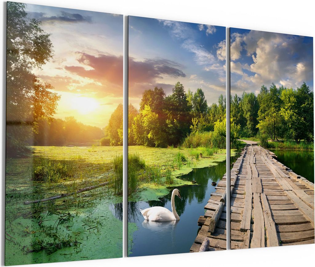 DEQORI Glasbild Echtglas 3x50x100 cm 'Idyllischer See' Wandbilder XXL groß