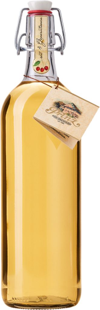 A bottle of Prinz Alte Kirsche liqueur against a white background.