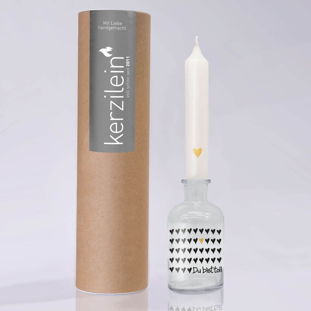 Glas mit Stabkerze, gold "DU BIST TOLL HERZEN" Produktbild 