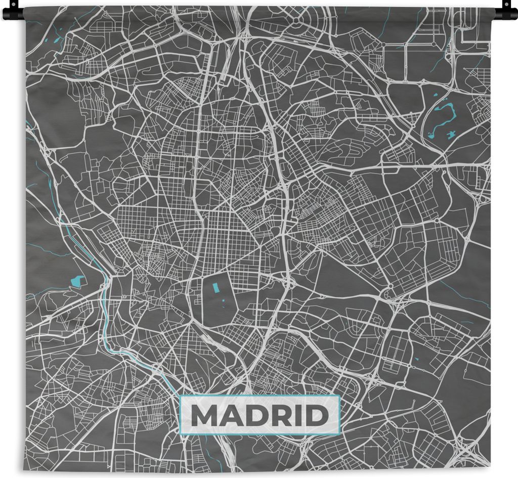 MuchoWow Wandteppich Wandbehang Madrid - Blau - Karte - Stadtplan 60x60 cm Tapisserie Dekoration Wandtuch - Dekorationen - Wand Decke
