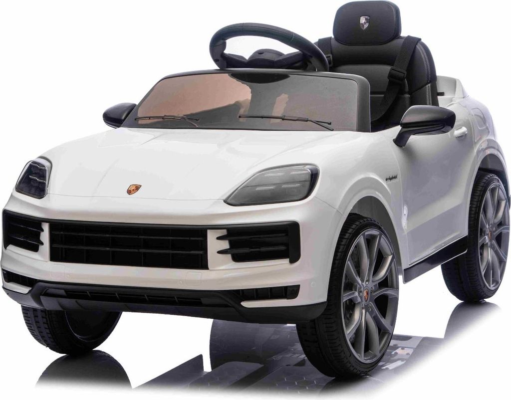 Elektrisches Ride-On Auto Porsche Cayenne 12V mit Hinterradantrieb – Lizenzmodell (Einzelsitz), weiß, Lithium-Batterie, breiter Sitz, gefederte...