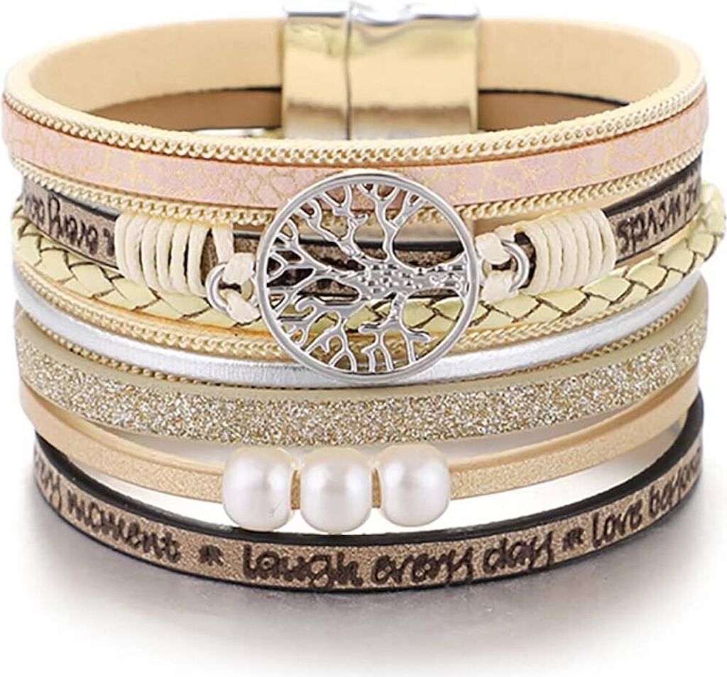 Wickelarmband Lebensbaum Armband für Damen, Wickelarmband mit Perlen, Geschenk Frauen, J0333 Gold