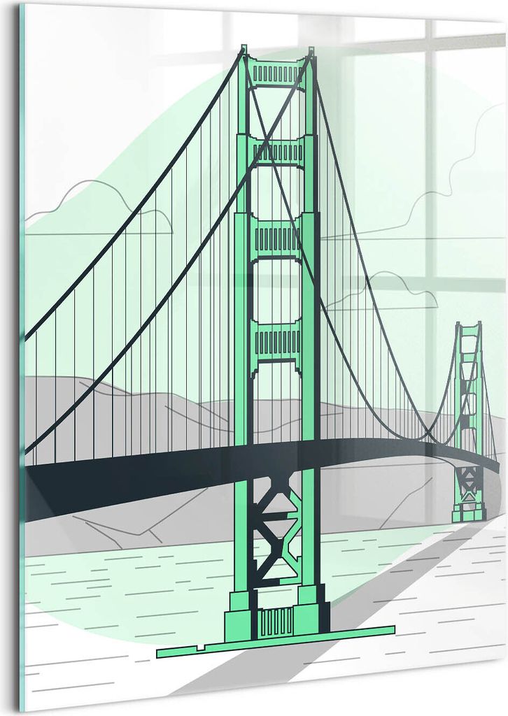 Designer Glasbild - Wandbild - Glas Bild - 60x80 cm - Zeichnung Der Golden Gate Bridge