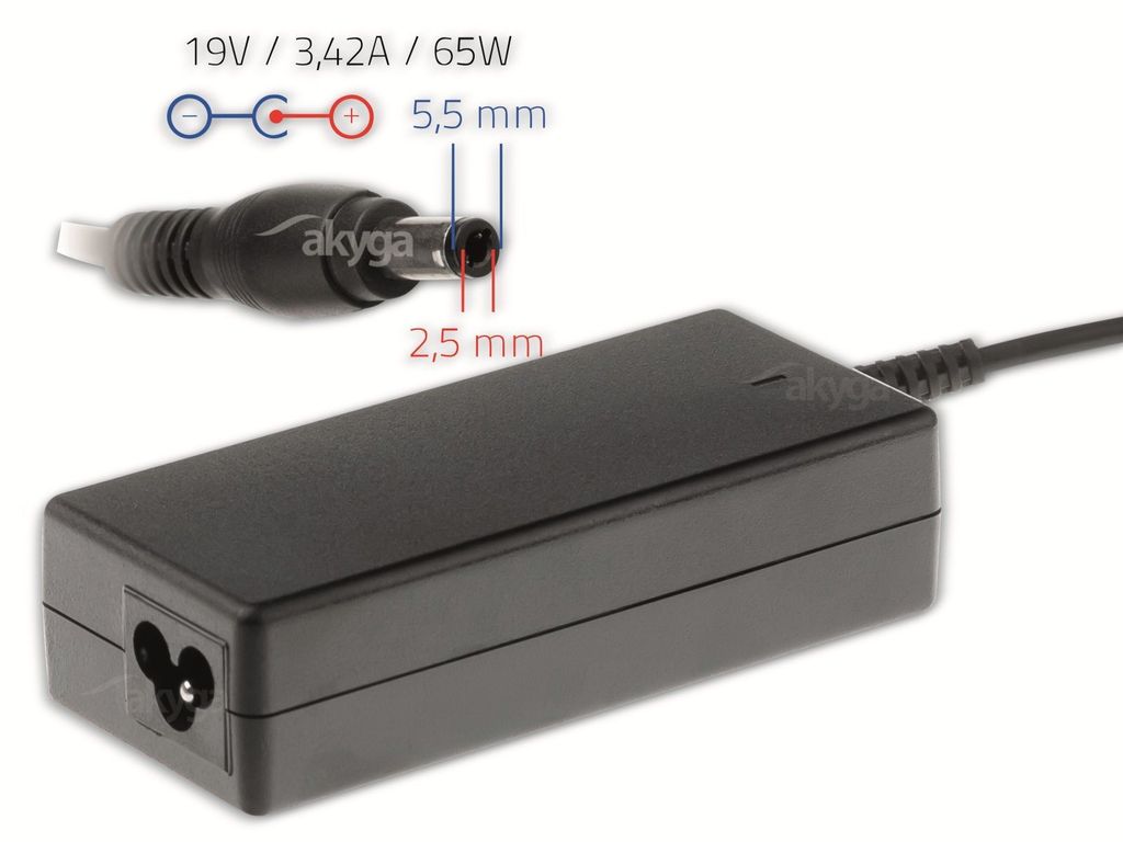 Napájecí zdroj pro notebooky AKYGA AK-ND-01, 65 W, 19 V, Obrázek produktu 