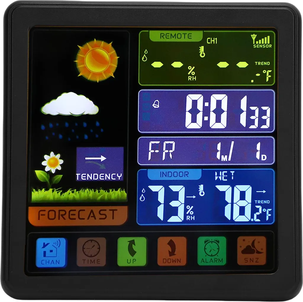 Station météo sans fil TS-3310-BK avec écran tactile et capteur déporté