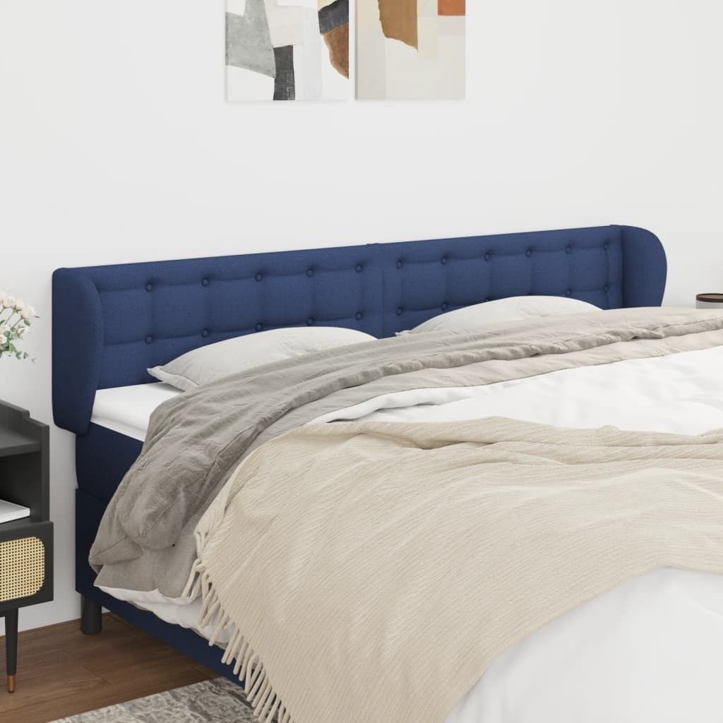 The Living Store Kopfteil mit Ohren Blau 203x23x78/88 cm Stoff