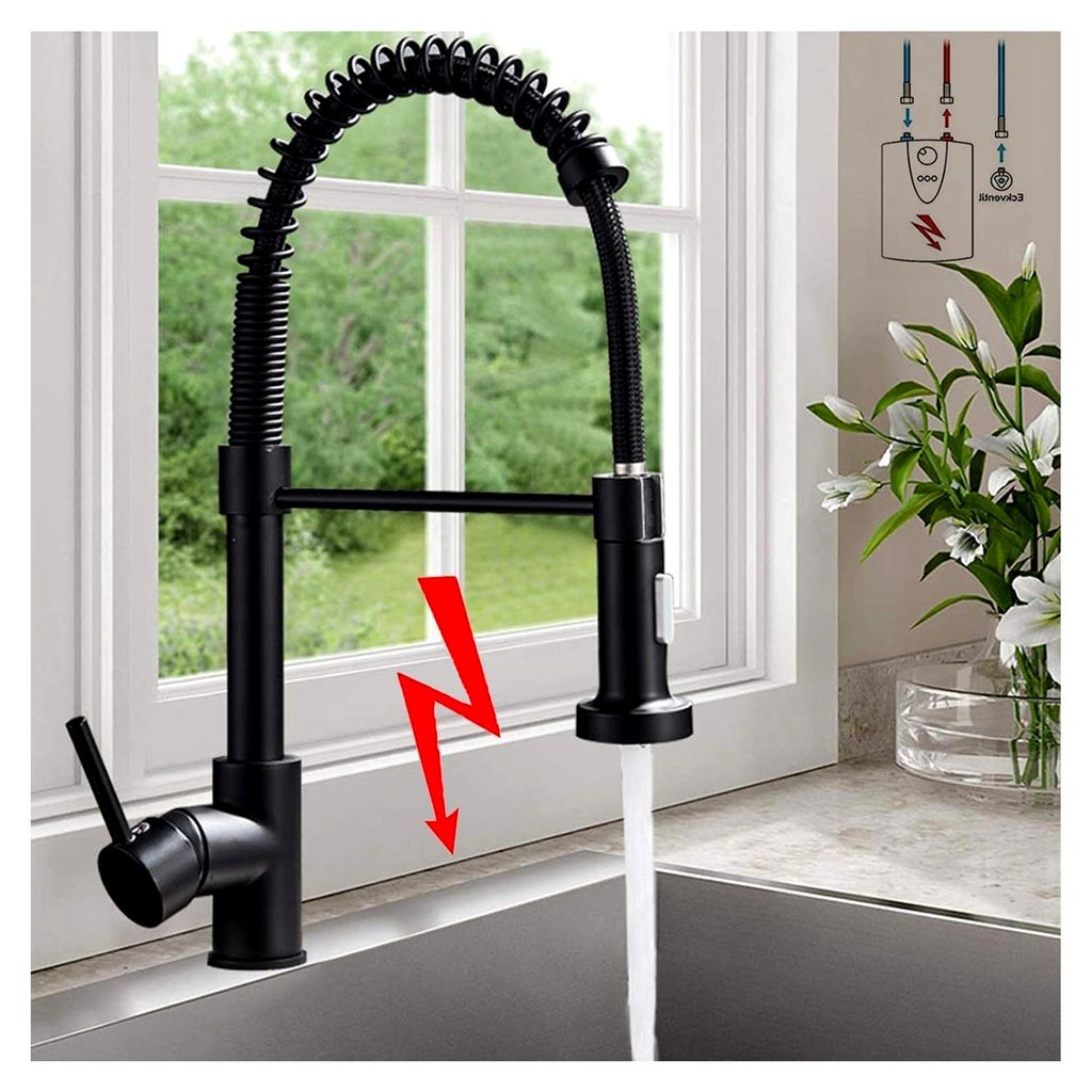 Niederdruckarmatur Küche Schwarz Wasserhahn, 3-Wege Wasserhahn mit ausziehbarer Brause, 360° drehbar mit 2 Sprühfunktionen, Mischbatterie aus Ed...