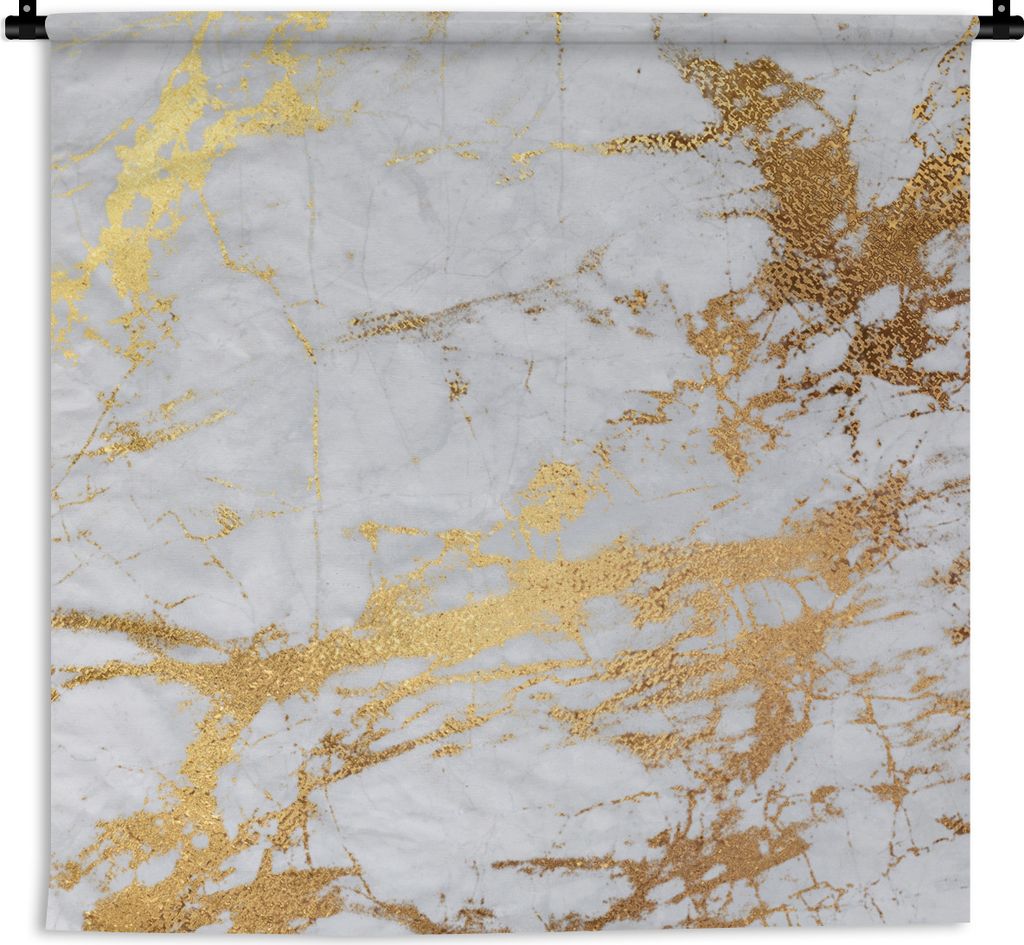 MuchoWow Wandteppich Wandbehang Marmor - Grau - Gold 150x150 cm Tapisserie Dekoration Wandtuch - Wohnaccessoires - Modernes