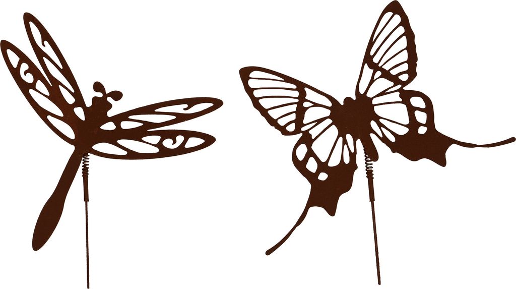 UNUS Gartenstecker Schmetterling und Libelle 2er Set mit Wackelfeder Rostoptik