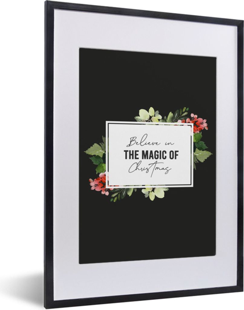 MuchoWow Gerahmtes Poster Blumen - Weihnachten - Zitate 30x40 cm - Poster mit Schwarzem Bilderrahmen Wandposter Rahmen Foto Bilder - Wandposter S...