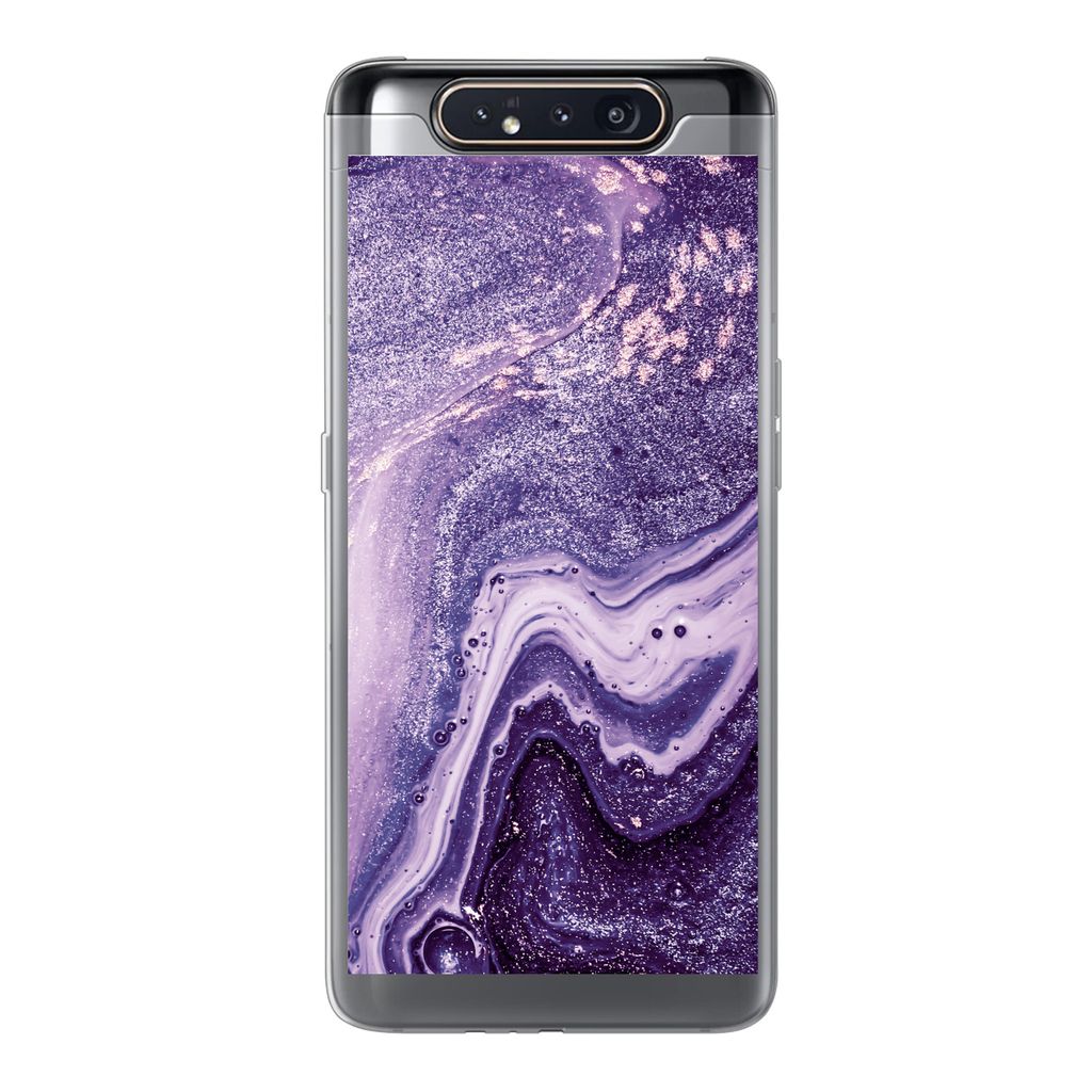 MuchoWow Handyhülle Schutzhülle Hülle für Samsung Galaxy A80 Naturstein - Glitzer - Luxus Silikon Softcase Handy Hülle - Schutzdeckel