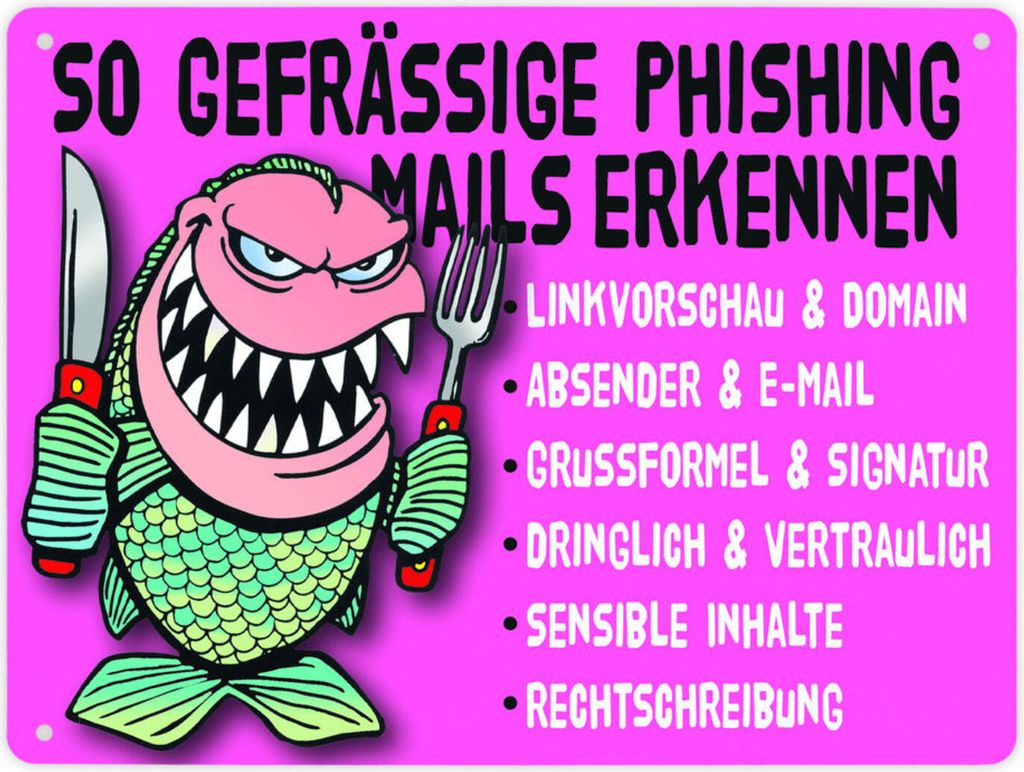 Phishing Mails Metallschild XL in 21x28 cm in magenta zum Thema Phishing Mails