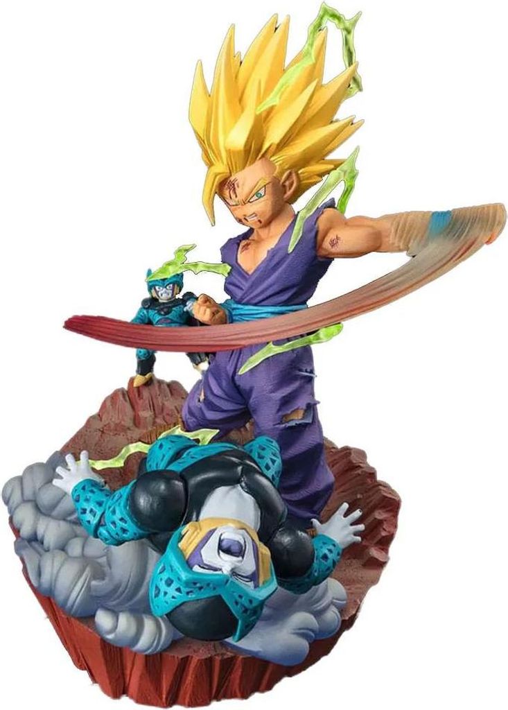 A dynamic action scene of anime characters in a battle pose.