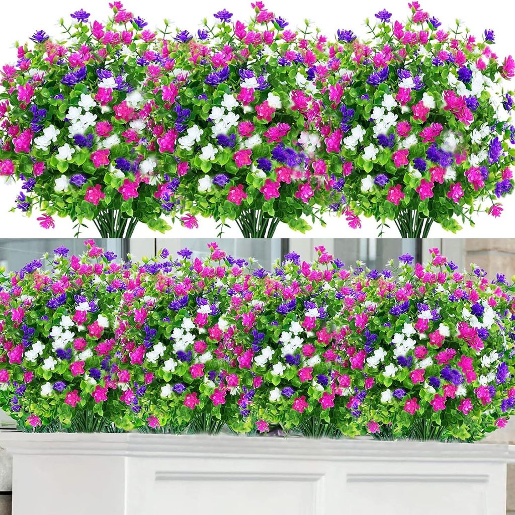 Künstliche Blumen, 12 Bündel künstliche Sträucher, UV-Kunstpflanzen, künstliche Pflanzen für den Außenbereich, künstliche Pflanzen und Blum...