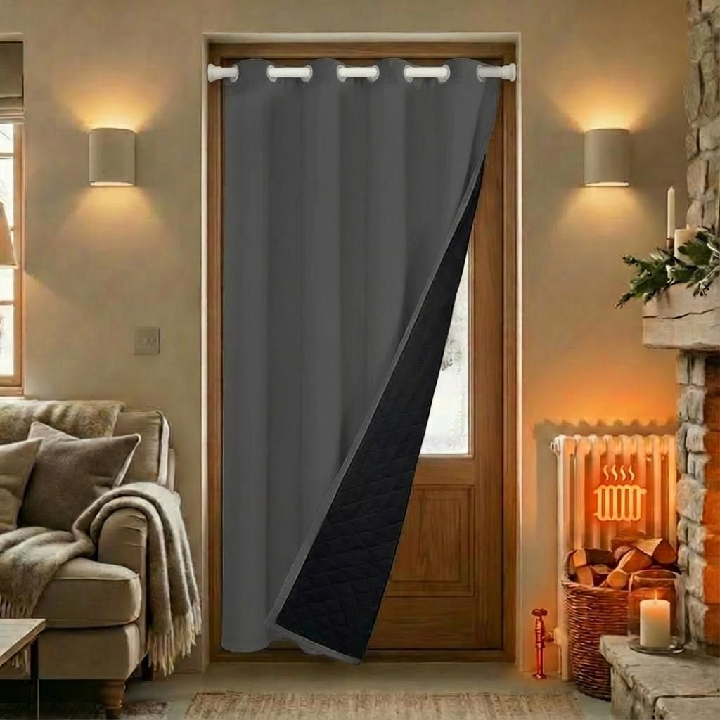 110x203cm Tmavě šedá Zatahovací tepelná dveřní clona s očky Obrázek produktu 