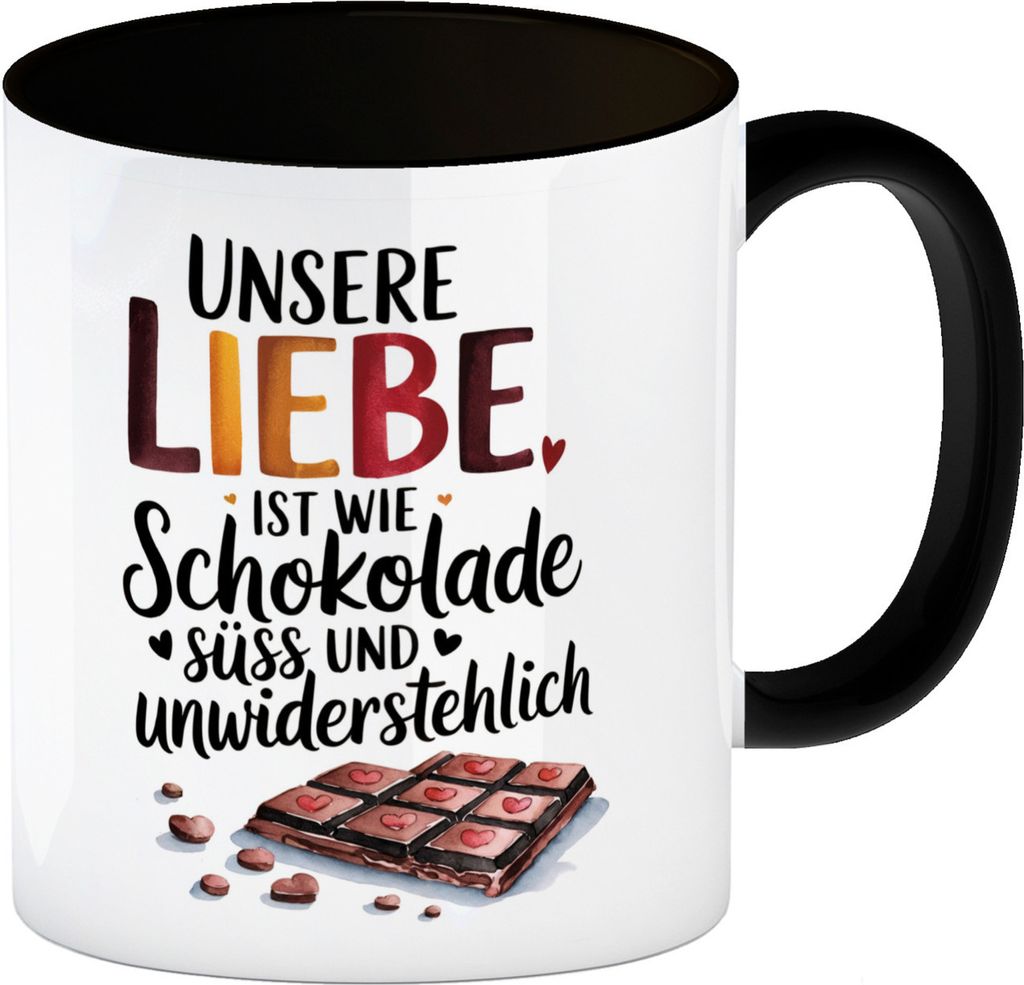Liebe ist wie Schokolade Kaffeebecher in schwarz Schokoladentafel