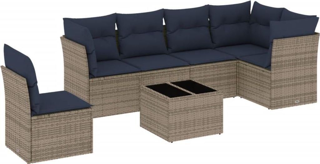 7-teiliges Gartensofa-Set mit Kissen, grau, Polyrattan