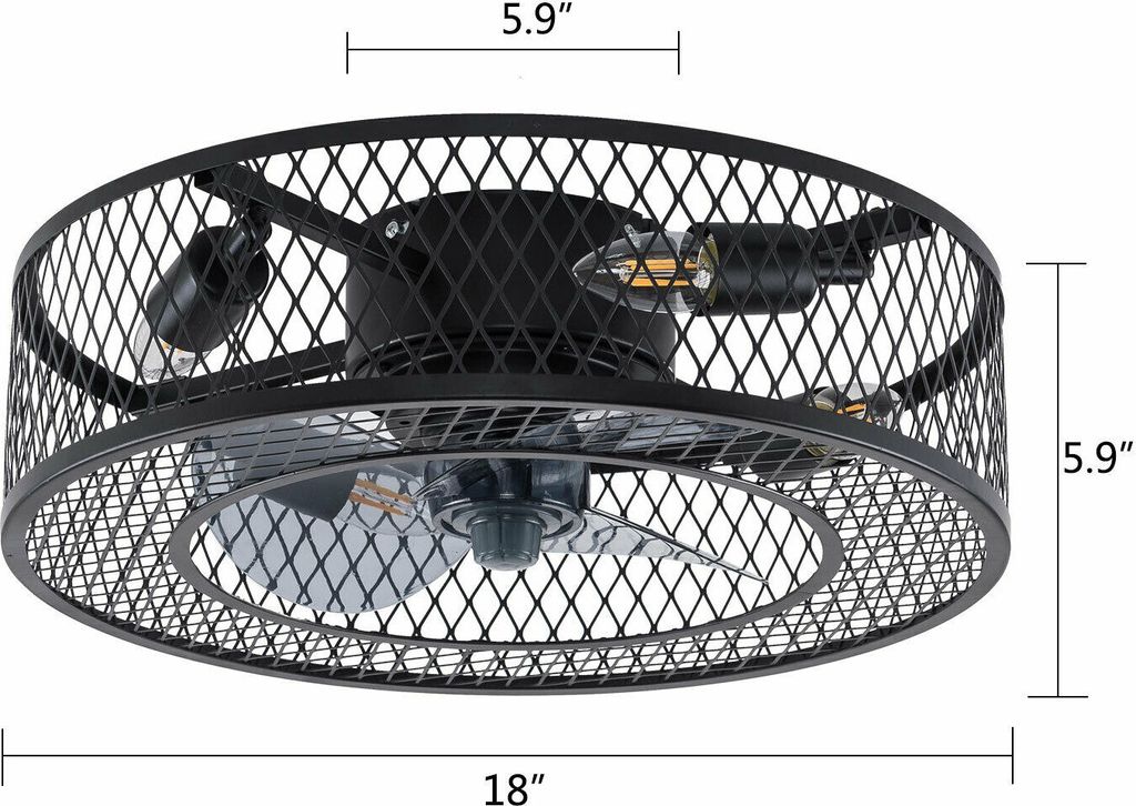 A black ceiling fan with a light fixture, shown from a slightly angled top-down view, with dimensions indicated by measurement lines and numbers.