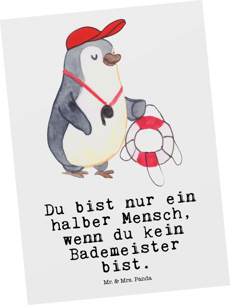 Mr. & Mrs. Panda Postkarte Bademeister Herz - Weiß - Geschenk, Schwimmmeister, Schwimmbad, Ansichtskarte, Grußkarte, einzelkarte, Freibad, Jubil...