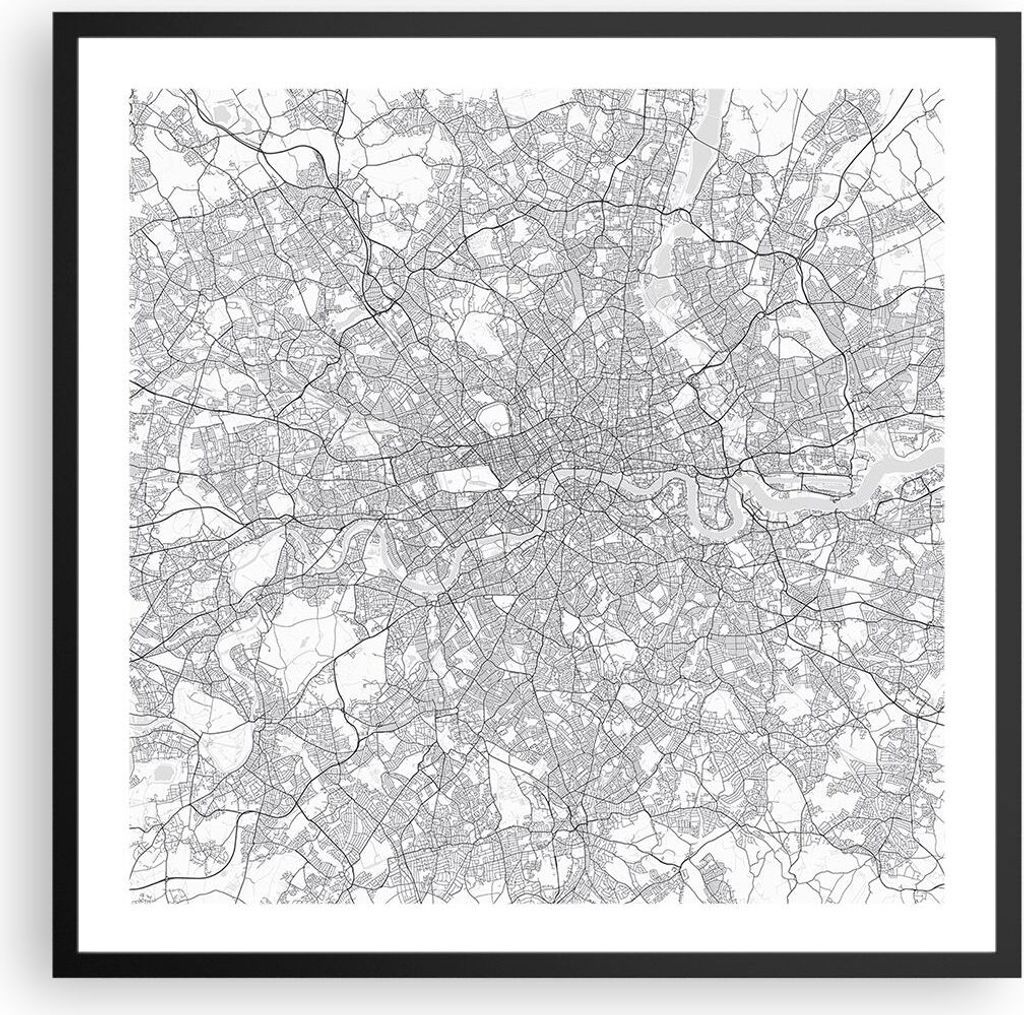 Gerahmtes Poster - Schwarzer Rahmen - Stadt Karte London - 60x60 cm - Wand Bild - Wanddeko - Wandbilder - Kunstposter - Wandposter - Bilderrahmen -...