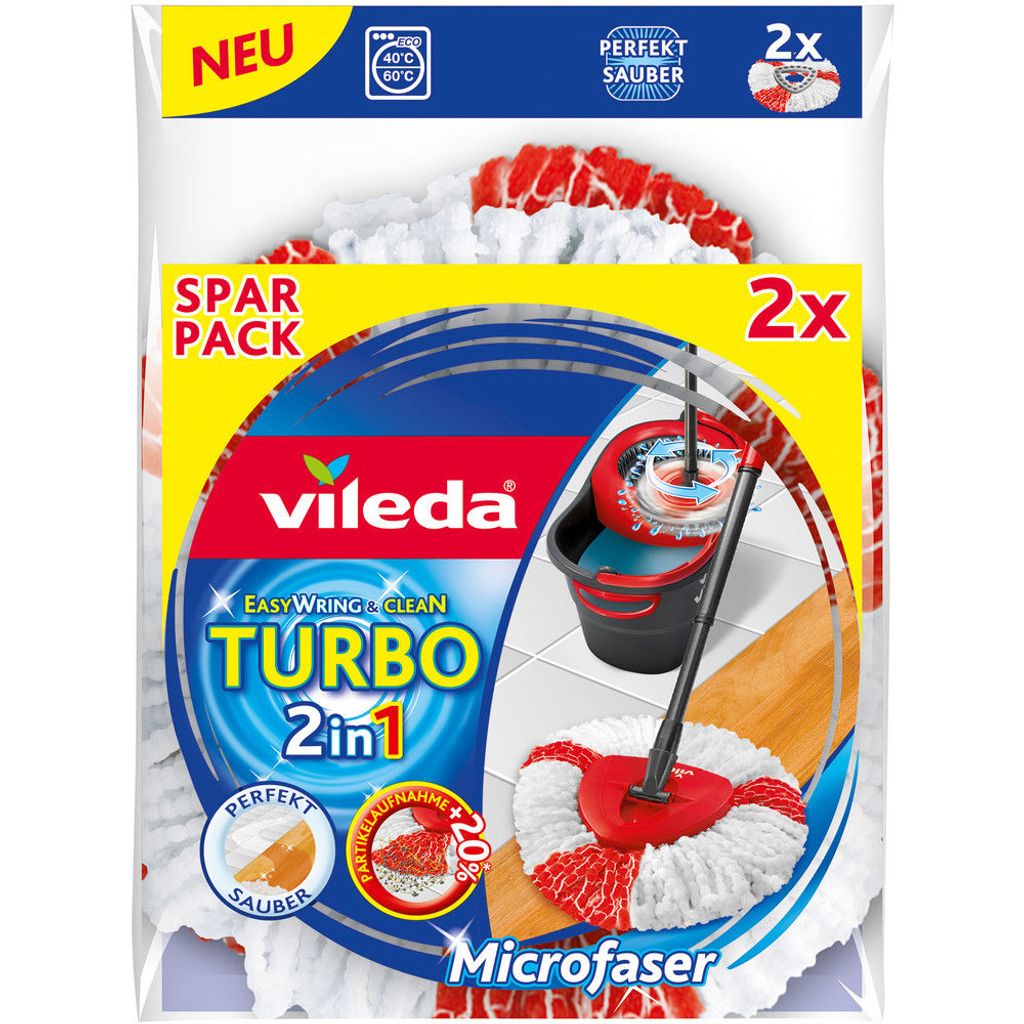 3x Vileda Turbo 2in1 EasyWring & Clean Ersatzkopf Microfaser Wischmopkopf 1 St 