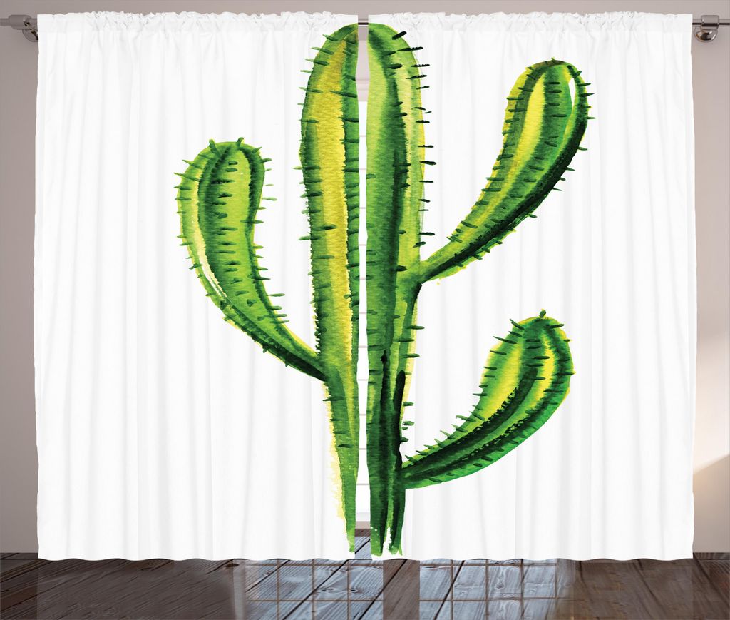 ABAKUHAUS Wüste Rustikaler Gardine, Mexican Cartoon Cactus, Schlafzimmer Kräuselband Vorhang mit Schlaufen und Haken, 280 x 175 cm, Grün