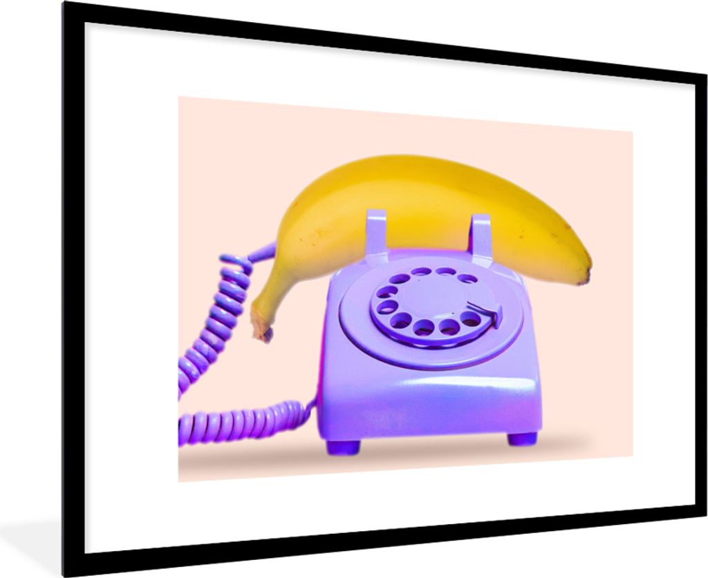MuchoWow® Gerahmtes Poster Banane - Telefon - Lila - Gelb Produktbild 