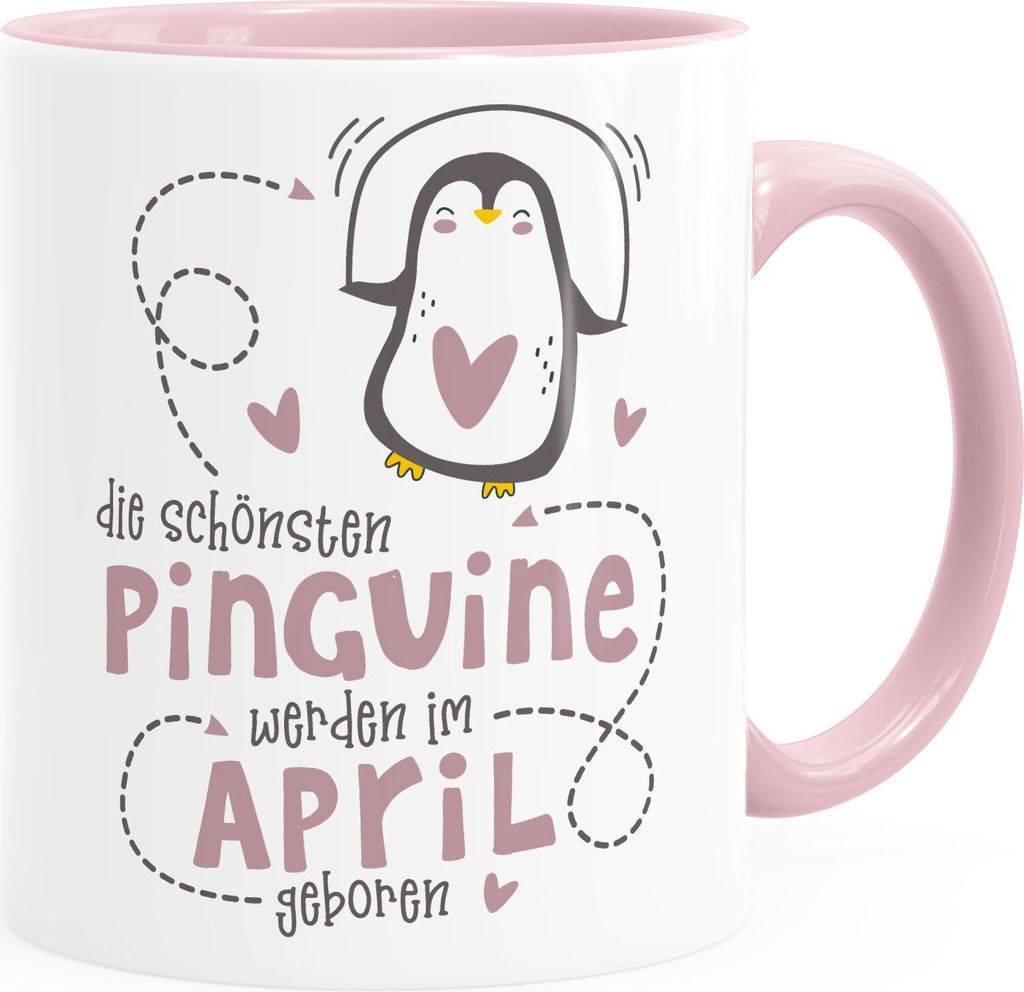 Kaffeetasse Die Schönsten Pinguine werden im April geboren Geschenk zum Geburtstag SpecialMe inner-rosa Keramik-Tasse