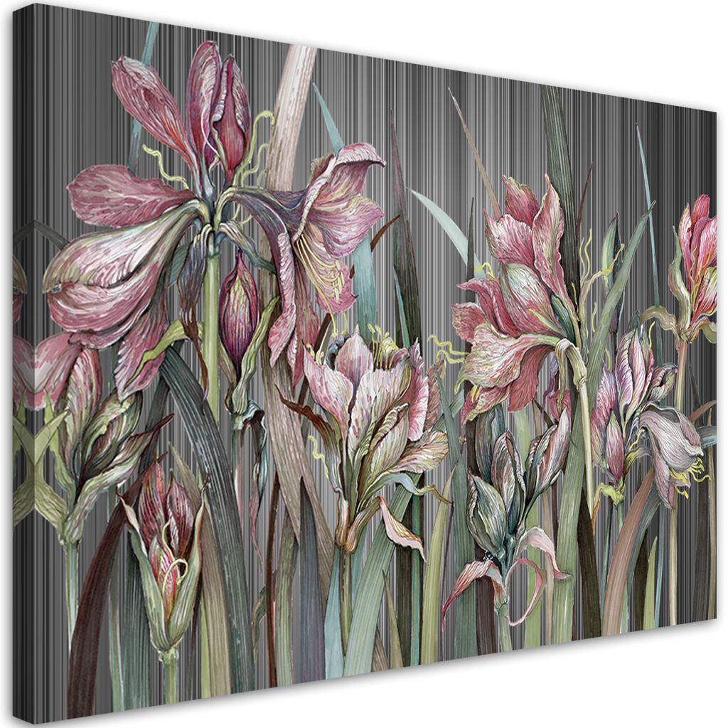 Leinwandbild Blumen Schwertlilien 100x70 Feeby Grau bild für die wand bereit zum aufhängen