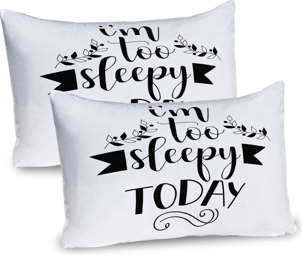 ABAKUHAUS Schlaf Kissenbezug Packung mit 2, Ich bin zu Sleepy Heute Beschriftung Lustige Doodle Art Arrangement mit Blättern Berry, Dekorativer Ge...