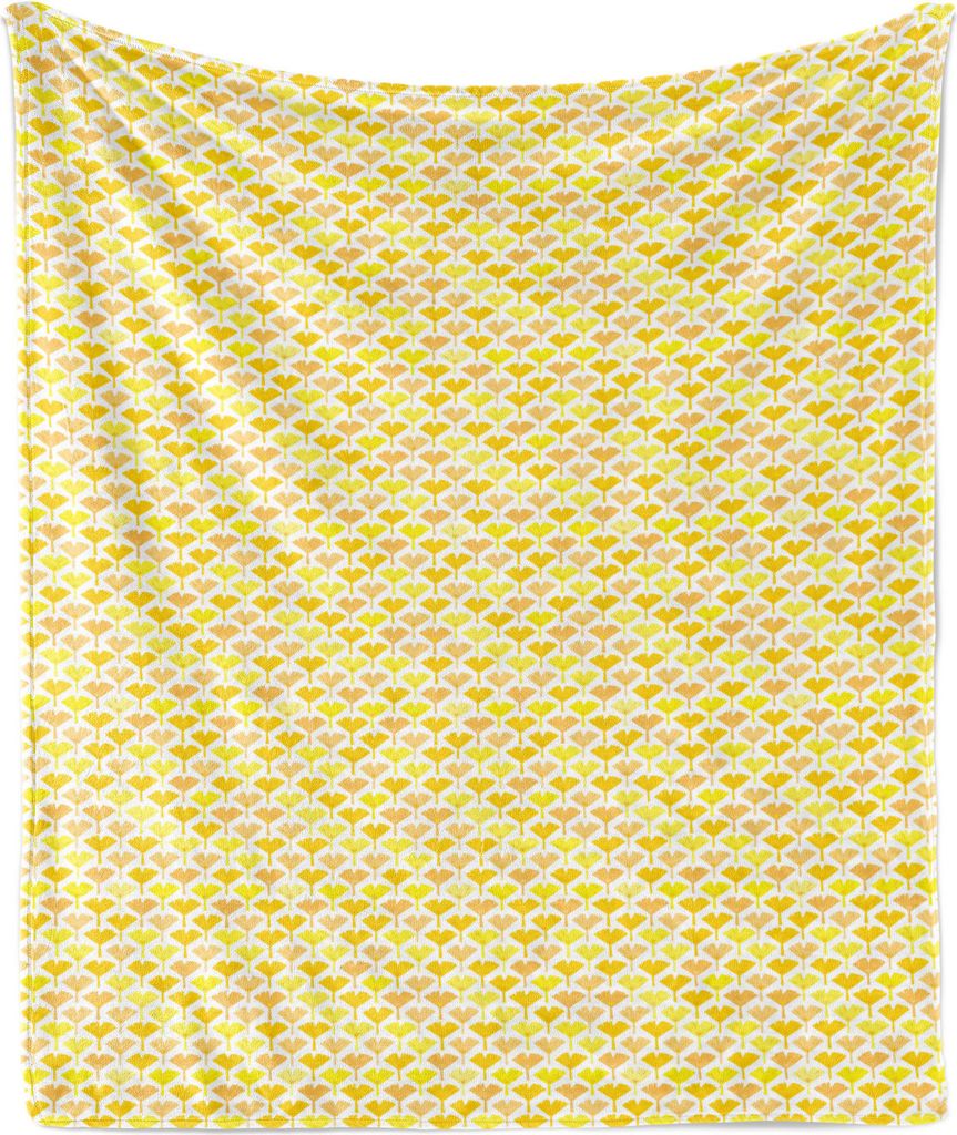 ABAKUHAUS Gelb und Weiß Weich Flanell Fleece Decke, Monochrome Interpretation von Ginkgo-Blätter Nut, 175 x 230 cm, Dunkel Gelb Pastel Gelb