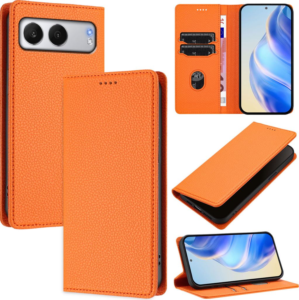 Litchi Leder Handyhülle für OnePlus Nord 4 Wallet Kartenfächer Standfunktion Hülle Orange