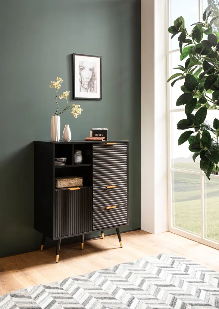 Buffet avec Étagère pour Rangement Optimisé - Commode Noire Style Moderne - 2