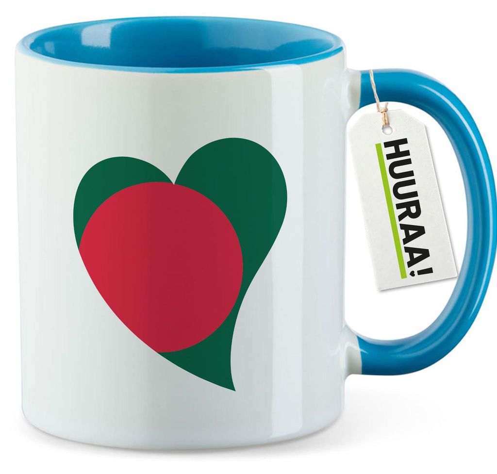 Huuraa Kaffeetasse Bangladesch Flagge Herz 330ml Blau Keramik Kaffeebecher Geschenkidee